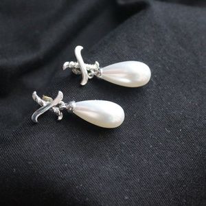 Silver and Pearl drop earrings - Free in Bundle